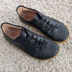 Vivo Barefoot Black Leather Sneakers with Gum Sole